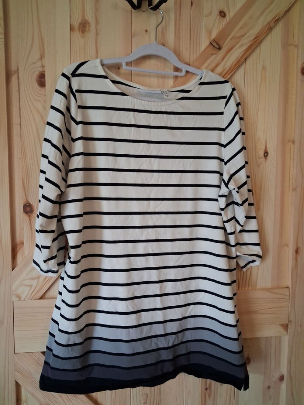d&co Denim & Company 1X Black White Striped Tunic Top Ombre Hem Plus Size